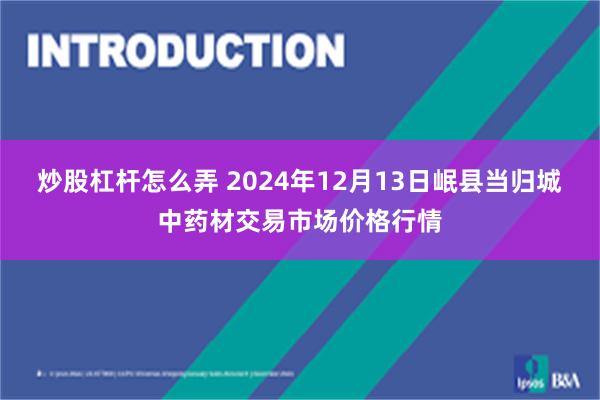 炒股杠杆怎么弄 2024年12月13日岷县当归城中药材交易市场价格行情