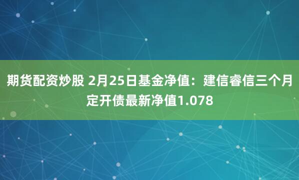 期货配资炒股 2月25日基金净值：建信睿信三个月定开债最新净值1.078